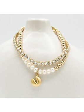 Vintage pearl and fortune cookie bracelet